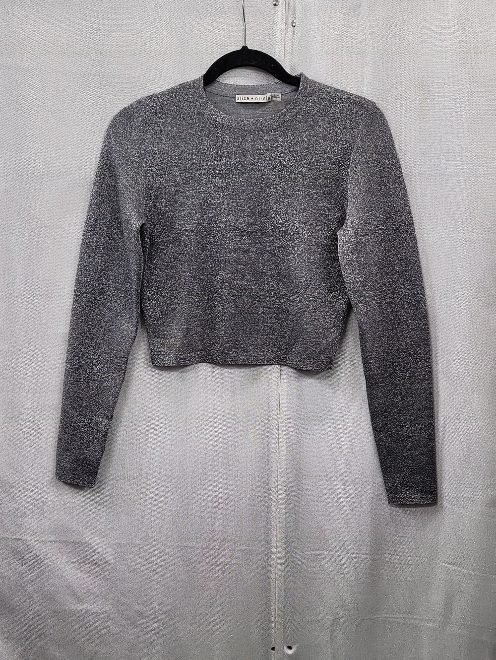 Alice + Olivia Metallic Marled Gray Cropped Sweater